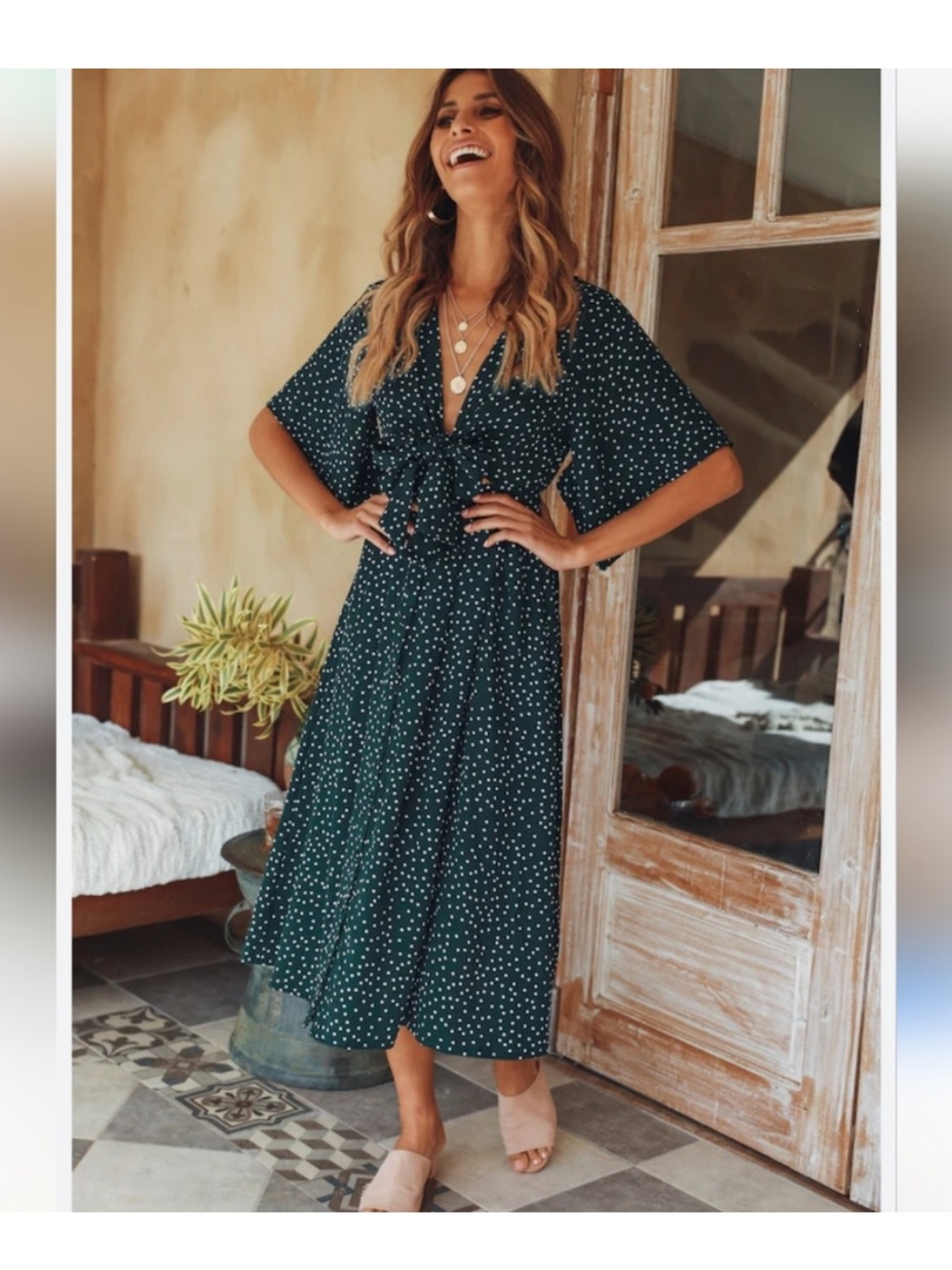 Hello Molly Green Polka Dot Midi Dress